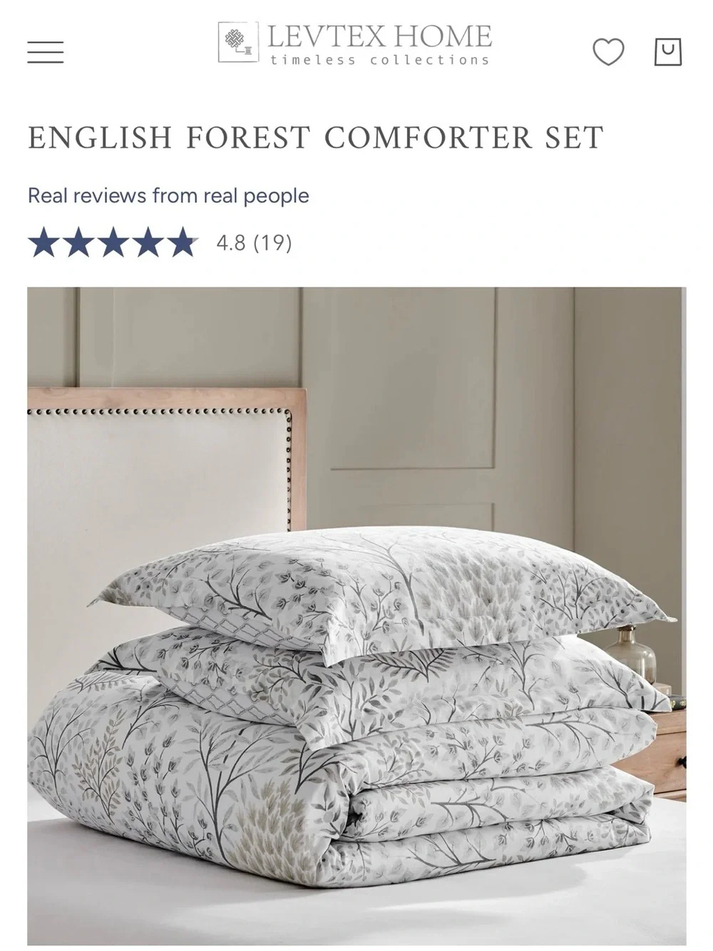 Levtex Floral Forest Comforter 3 pcs Set in Cream and Gray 🩶🤍🤎 100 % cotton..